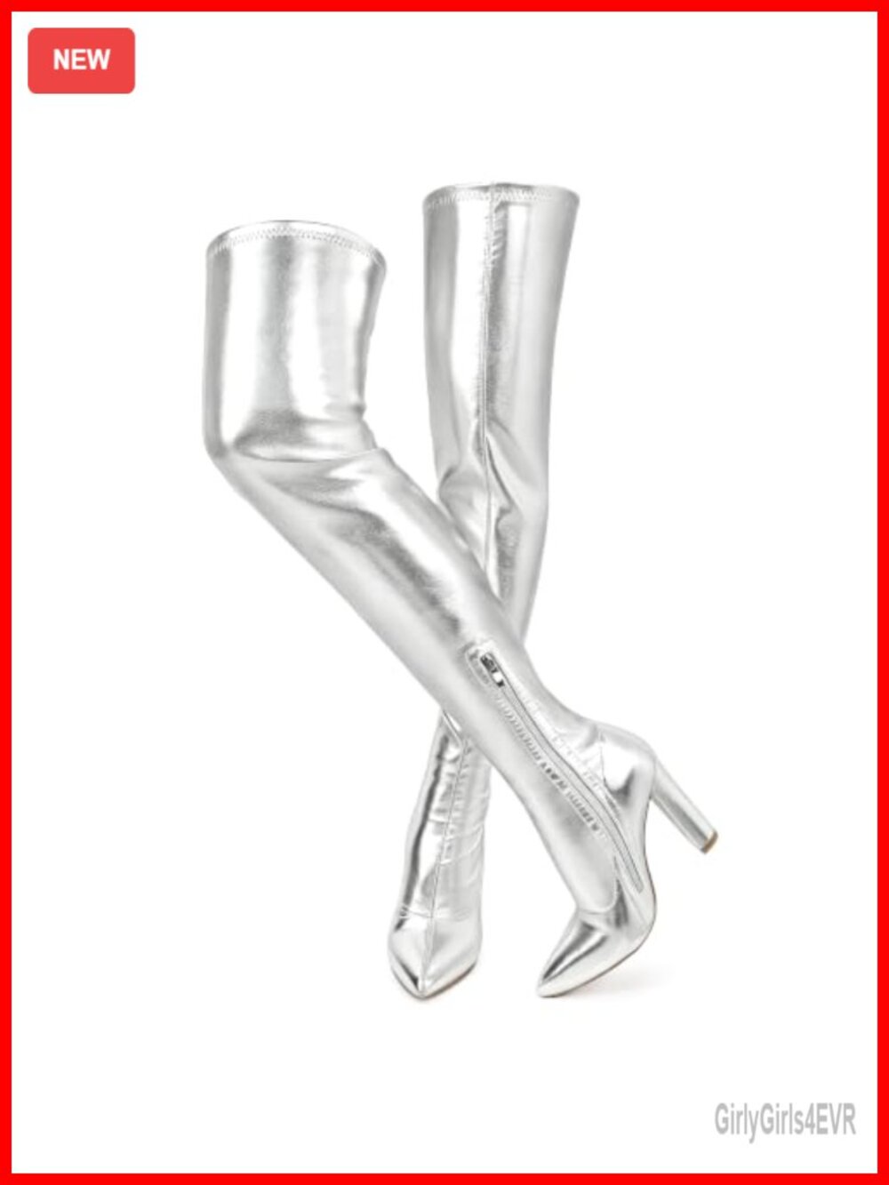 Faux Leather Thigh High Boots Pointed Toe Chunky Heel Over-the-Knee